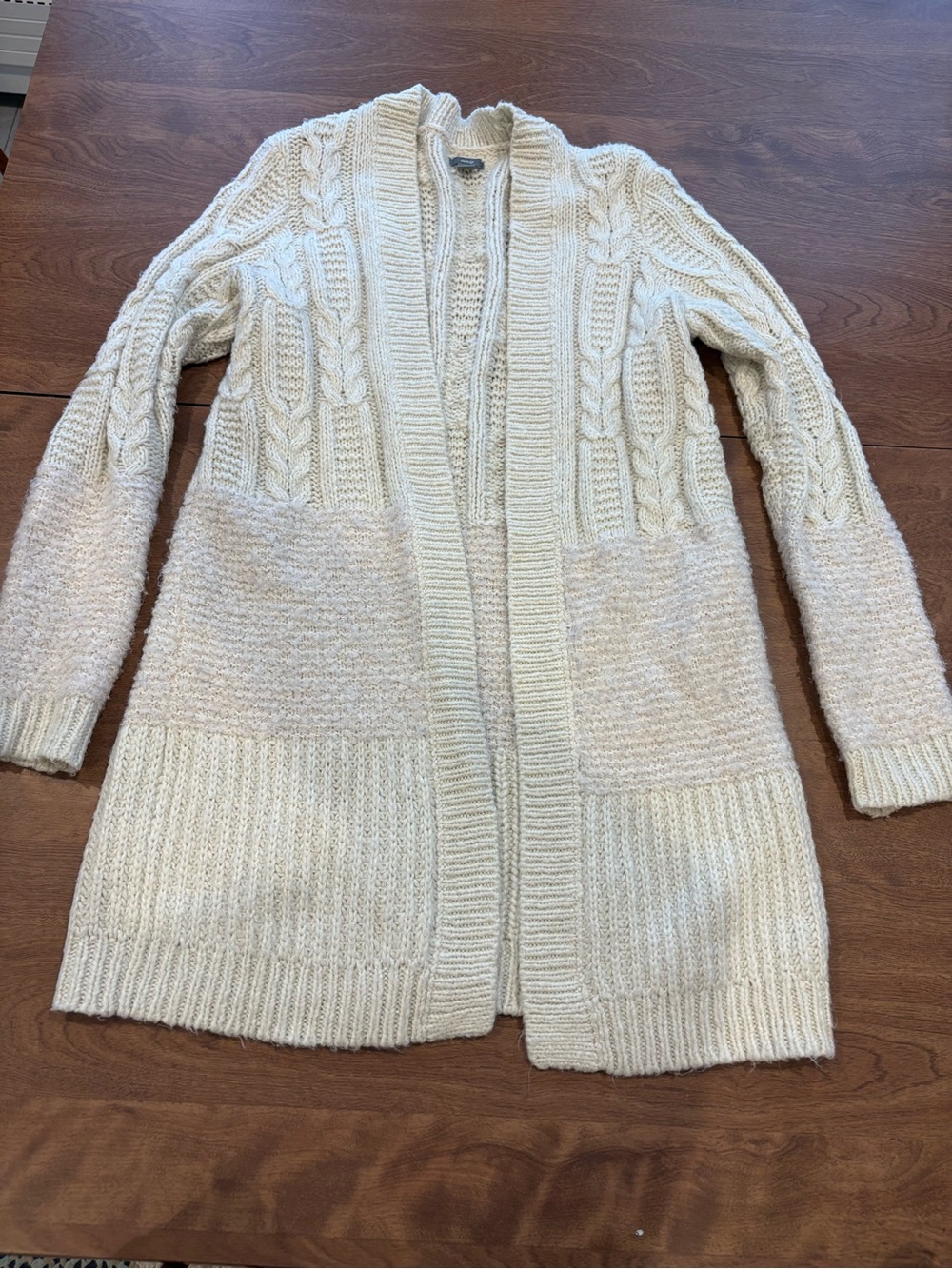 aerie Cream Chunky Multi-Stitch Knit Open Cardigan